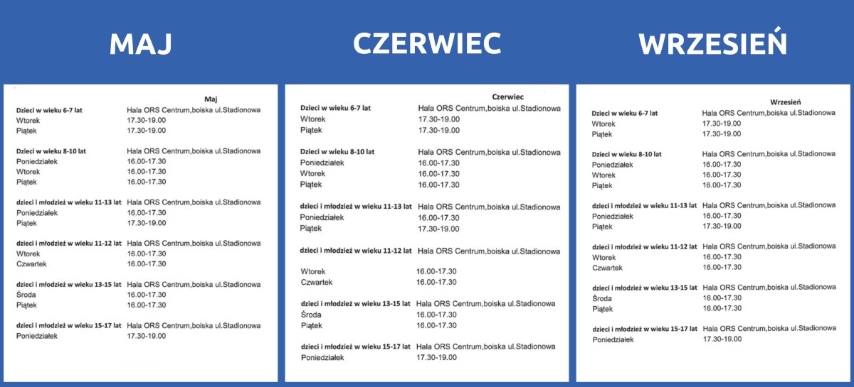 harmonogram zajęć z piłki nożnej