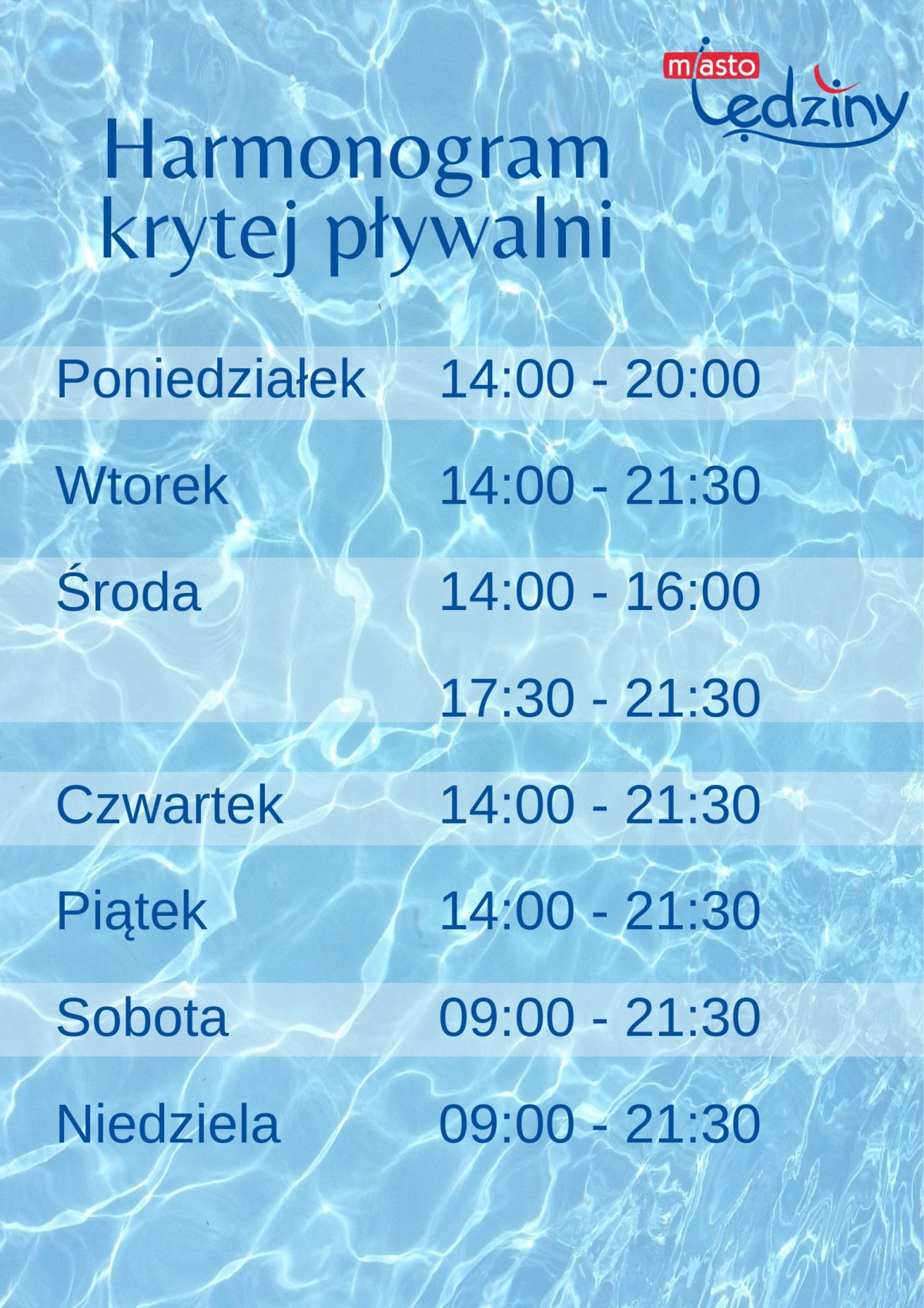 harmonogram krytej pływalni